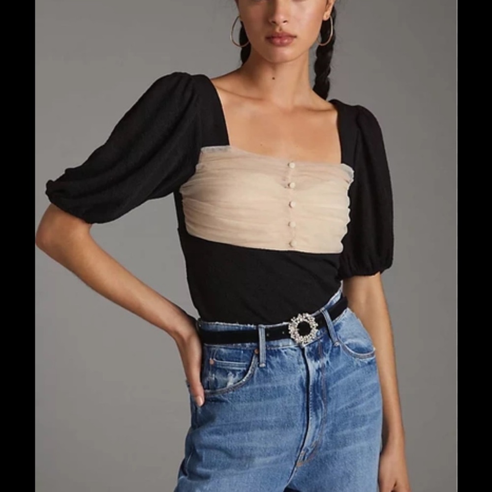 Sunday in Brooklyn Black Top with Cream Bust Panel